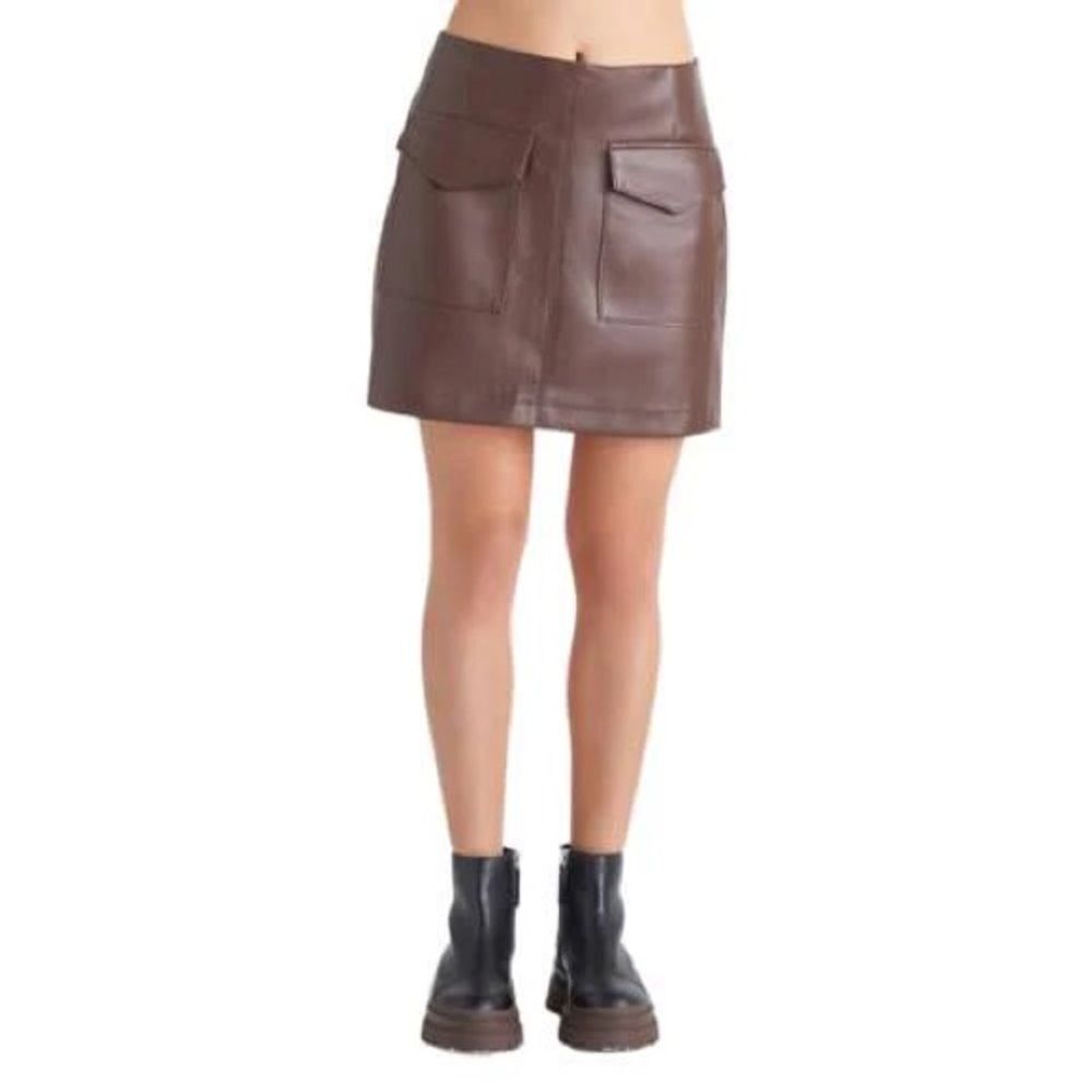 NWT DEX Rustic Brown Faux Leather Mini Skirt size XL